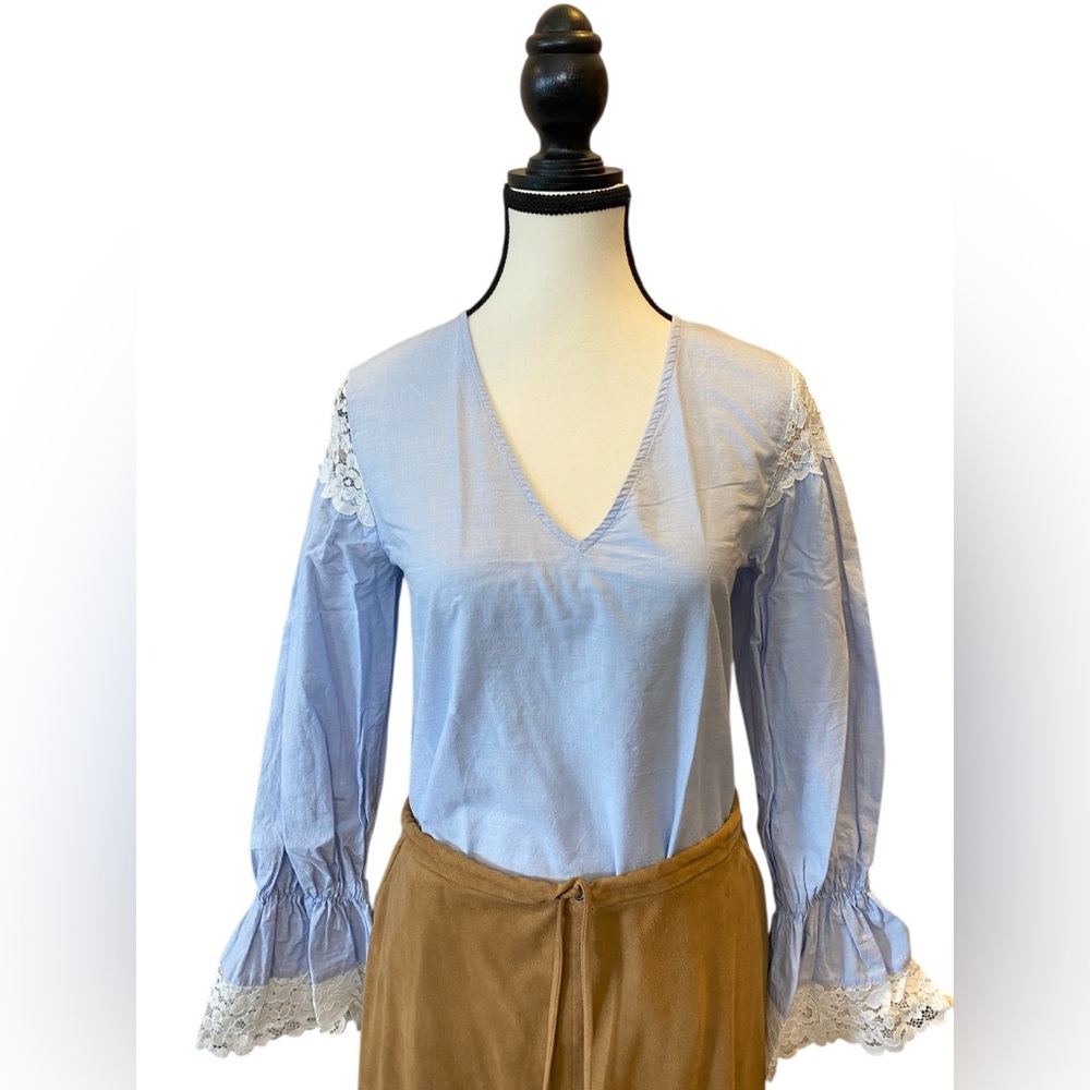 Zara light blue cotton top EUC size S coastal feminine - Picture 4 of 13